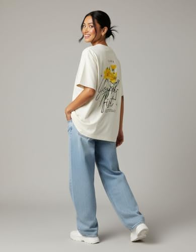 Image of Oversized Cotton T-Shirt for Women Half Sleeve - Love Yourself First Printed Tee - Breathable Loose Fit Motivational Casual Wear for College and Daily Outfits