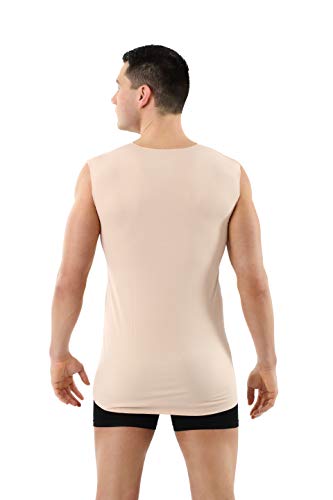 Men's Laser Cut Invisible Seamless v-Neck Undershirt Sleeveless Stretch Cotton Nude Beige4