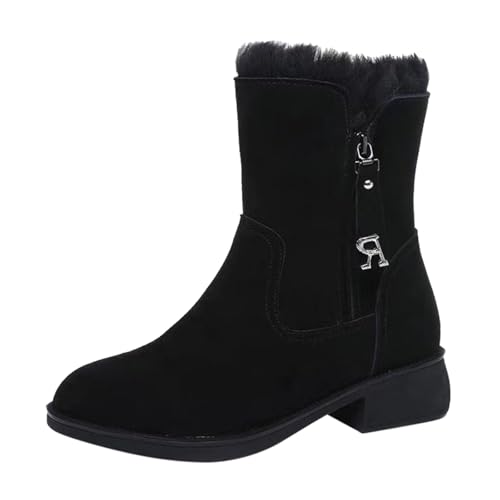 Genérico Botas Invierno Calientes Botines y Botas Mujer Women's Spring And Autumn Winter Fashionable Thick Snow Boots Thick Velvet Zipper Mid Tube Flat Non Slip Botas Con Borreguito Mujer (Black, 35)