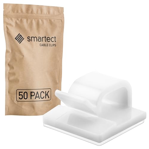 smartect - smartect Support Câble Autocollant en Blanc [50 Pièces] Attaches Murales pour fixer les Guirlandes, Câbles USB, Électriques et de Charge, Clips pour la Gestion des Câbles sur le Bureau