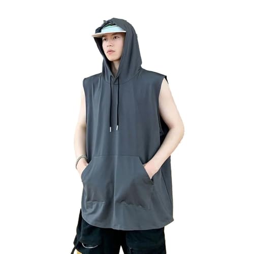 Camiseta sin mangas con capucha de seda de hielo gris L para hombre