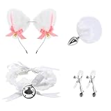 Cozy Leather Plush Erotica with Cat Ears Accessories 4 Piece Gift Set for Men and Women (White)