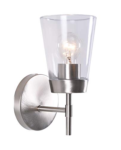 Black Friday Sale 2022 Kenroy Home 93981BS Delgado Sconces, Medium, Brushed Steel and Clear Glass