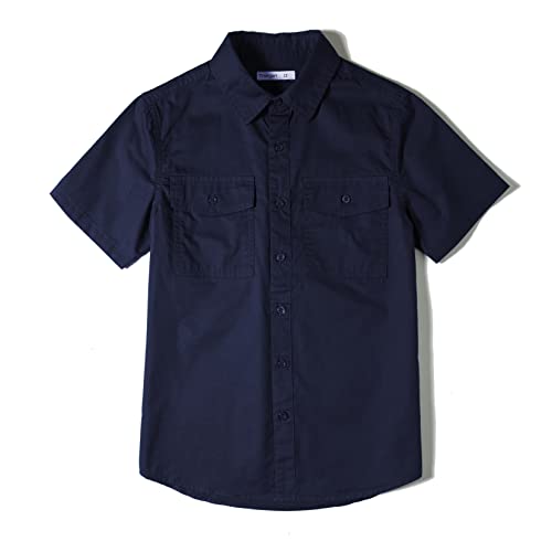 Image of Tronjori Boys Short Sleeve Button Down Casual Woven Shirt Two Pockets