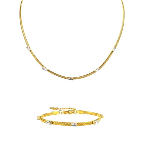 Bijoux chaîne serpent acier inoxydable couleur or et zircone émeraude femme