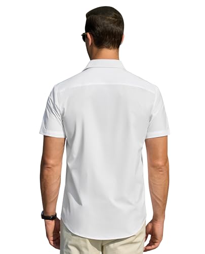 DEMEANOR Mens Short Sleeve Dress Shirts Cotton Solid Casual Summer Wedding Button Down Shirt with Pocket4