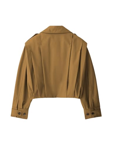 Womens Cropped Pleated Jacket Lapel Long Sleeve Button Down Short Trench Coat Casual Trendy Outwear2