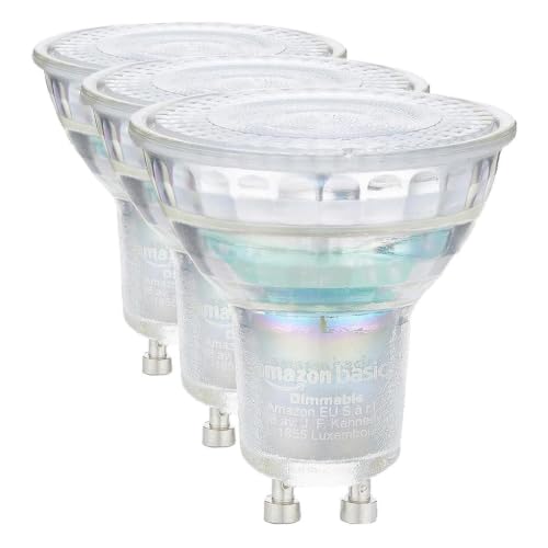 Amazon Basics Foco profesional LED GU10, 3,7 W (equivalente a 35 W), blanco frío, Regulable, 6 Unidad, Paquete de 3