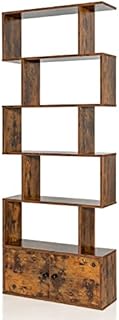 CASART 5/6 Tier Wooden Bookcase, Free Standing Shelving Stand Rack, S-Shaped Bookshelf Storage Display Unit (Brown,70 x 23 x 183cm)