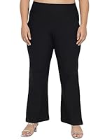 AMYDUS Plus Size Women Tummy Shaper Bell Bottom Pants | High-Waist | Stretchable | Wide Waistband | 2 Pockets | Cloud Soft Fabric | Tummy Tucker Jeggings for Women - L to 9 XL Black
