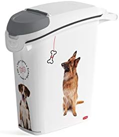 Curver Dog Food Container  10 kg / 23 L  Large Airtight Odour Resistant Dog Food Storage  with Travel Handles  23 x 50 x 50 cm  White