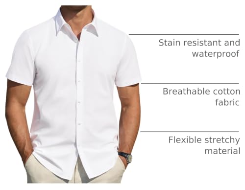 Image of J.VER Men's Short Sleeve Dress Shirts Stretch Stain Shield Casual Button Down Shirts Solid Formal Shirt
