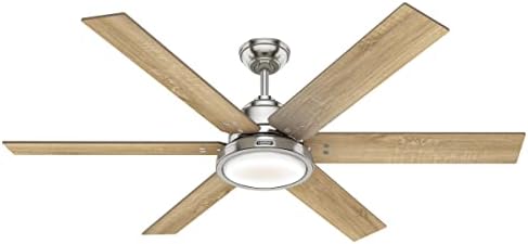Hunter Warrant Indoor Ceiling Fan with LED Light, 60", Brushed Nickel