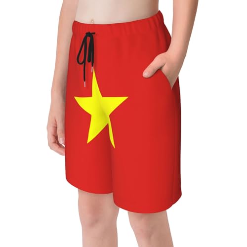 Vietnamese Flag Youth Beach Pants, Soft and Breathable, with Drawstring Waist, Suitable for Sports and Leisure.4