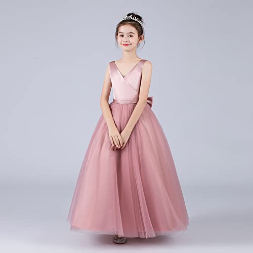 Girls Dress Formal Big Bowknot Backless Tulle Wedding Pageant Gown Princess Birthday Party Prom Ball Gown 5-14Y4