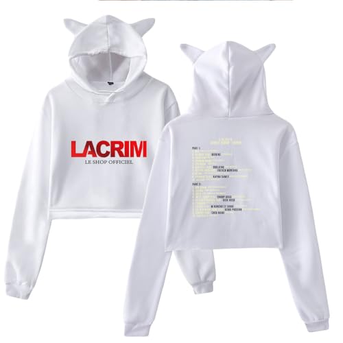 Lacrim Sweat à capuche à manches longues pour oreilles de chat Streetwear décontracté et élégant, Blanc-HL13007, XS