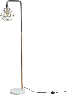 MiniSun Retro Style Black/Copper Metal & White Marble Base Floor Lamp - Complete with a Copper Metal Basket Cage Shade