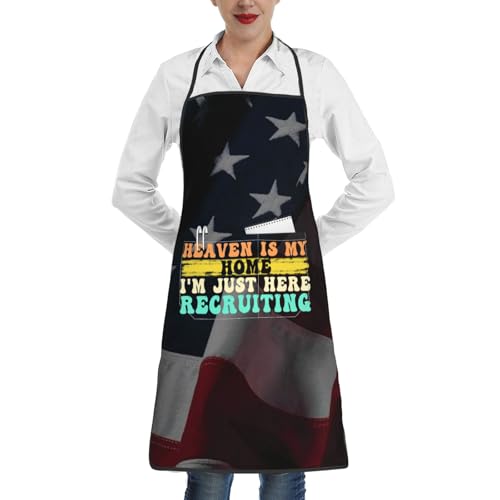 nopicsn Heaven Is My Home I'm Just Here Recruiting Apron for cooking with Pockets Women Men Kitchen Chef Funny Aprons