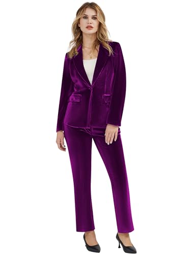 Women's 2 Piece Velvet Suit Notch Lapel One Button Slim Fit Business Party Wedding Tuxedo Blazer Pants Set4