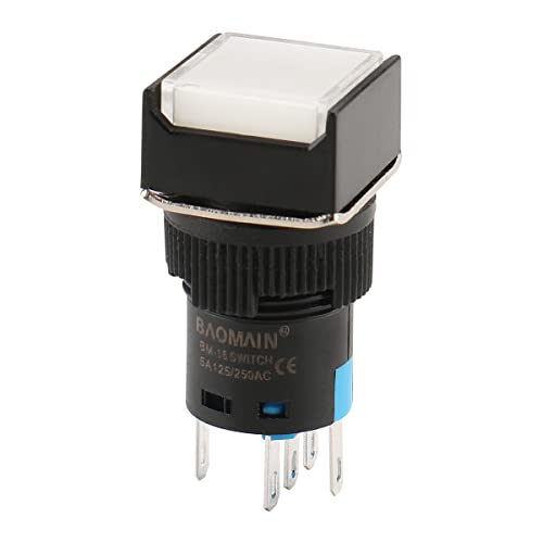Baomain BM-16LS-W12V 5/8 Inch 16Mm Latching Push Button Switch Square Cap Led Lamp White Light Dc 12V Spdt 5 Pin Pack Of 5 thumb #3
