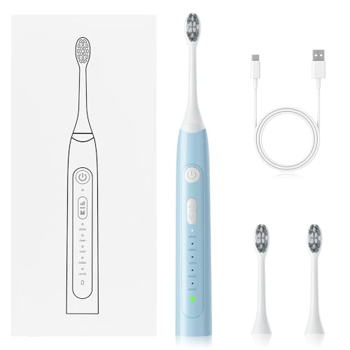 Cepillo de dientes eléctrico sónico, cepillo de dientes recargable por USB con un mínimo de 40 días de uso, temporizador inteligente de 2 minutos y 5 modos opcionales, 4 cabezales de cepillo (blanco)