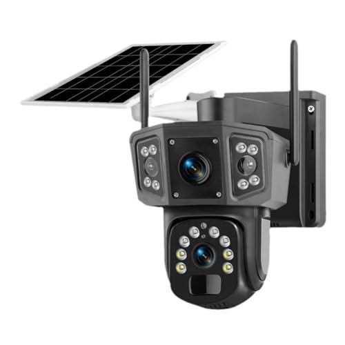 Quystetes CáMara de Seguridad Solar WiFi con Doble Lente para Exteriores, VisióN una Color con DeteccióN PIR, Seguimiento AutomáTico, CáMara IP de Vigilancia.