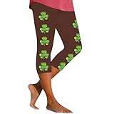 Damen-Trainingsanzug, Yogahose, hohe Taille mit Tasche, St. Day-Leggings für Damen, grüne Hose, schmale Passform, Bauch-Leggings, irische Yogahose, Workout-Leggings, Damenhose, braun, XXL