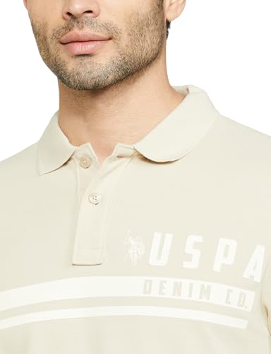 Image of U.S. POLO ASSN. Men's Half Sleeve Solid Polo T-Shirts (UDTSHS1295 Beige M)