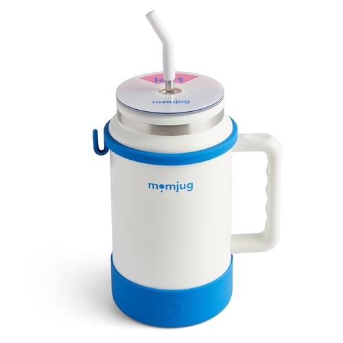 momjug Hydration Water Bottle for Moms 50oz (With Indicator, Blue)