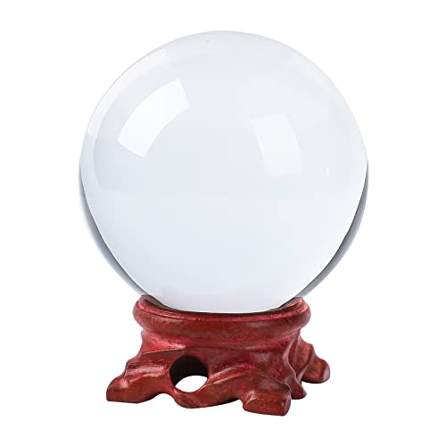 Modaier Crystal Ball 80mm Crystal Ball with Wooden Stand and Gift Box for Magic,lensball Photography,Family Decorative,Fortune Teller,Feng Shui,Witchcraft,Witchy Gifts,Witch Decor,and Halloween Decor
