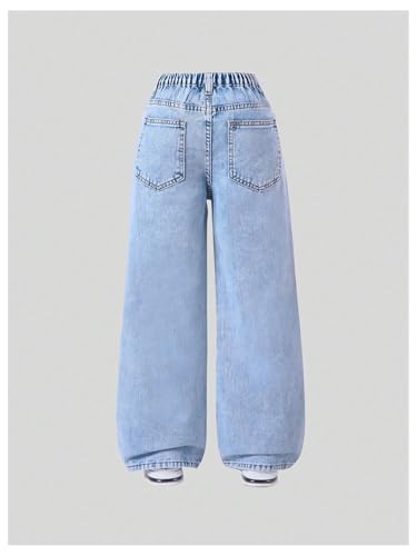 WDIRARA Girl's Cute Print Ripped Baggy Jeans Distressed Straight Leg Denim Pants2