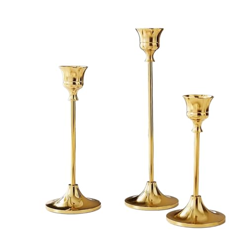 Rrlihjgu Soporte de de velas, candelabros con cónicos,Mantel Candlestick Conjunto de 3 - Capaz de velas de metal de metal para centros de mesa de bodas Fiesta de cumpleaños de la Navidad Decoración de