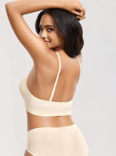 Image of DOBREVA Women's Bralettes No Underwire Bras Support Padded Wireless Ribbed Seamless Bra Removable Pads Push Up Inserts