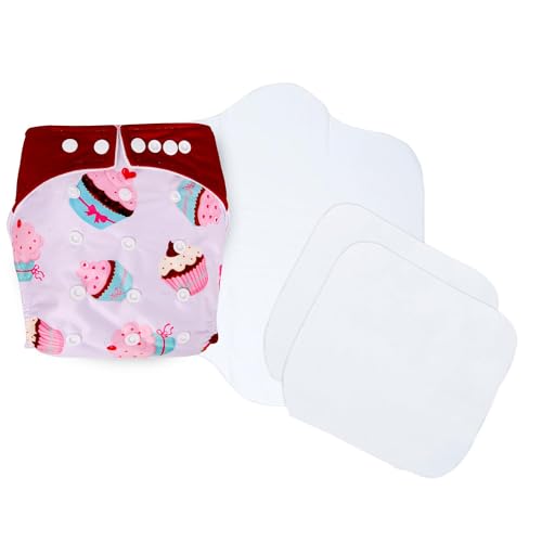 Image of Ambaby Cloth Diapers Combo Pack Quick Dry Comfort Gots Certified Free Size Button Adjustable, Washable, Reusable, Multilayered Cotton Pads And Boosters, Sea Sailor And Cup Cake Printed - Pack Of 2