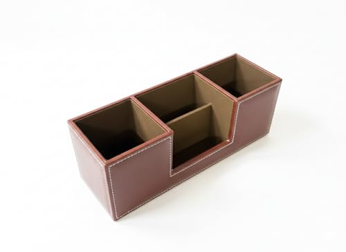 Image of LUVYANSH Pen Stand Compact Desk Organiser Faux Leather Rectangular Stylish Design Use for Storage | Home | Kitchen | Make Up | Card | Mobile | Stationary (Brown)
