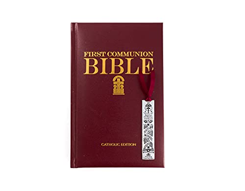 Bible de communion illustrée sous couverture rigide cuir avec marque-page argenté gravé
