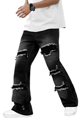 GINGTTO Jean Baggy Homme Y2K Streetwear Déchirés Jeans Loose Fit Pantalon en Droit Décontracté Homme Noir 32W/30L