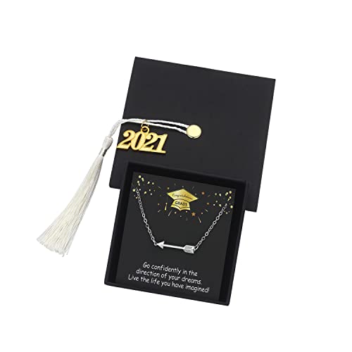 Freeprance Graduation Gifts for Her 2021, Arrow Necklace for Women, High School Graduate Gift, College Grad Present, Class of 2021 Jewelry for Girl, Grad Necklace