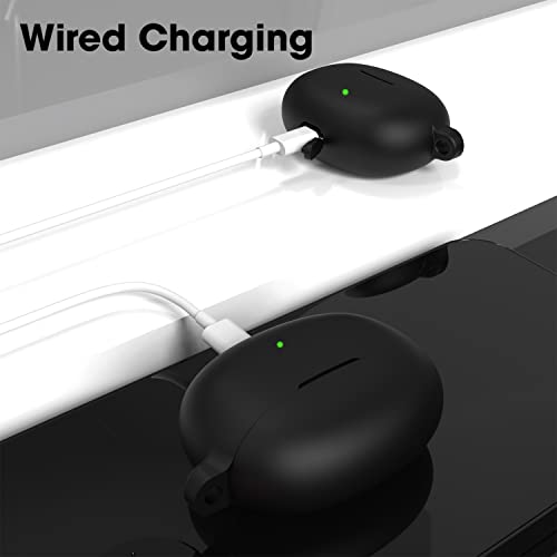 Image of Sounce Portable Silicone Case Scratch-Resistant, 360 Full Protection, Carabiner Clip Compatible with Keychain for Realme Buds Air 3 Neo Full Protection Shockproof Cover Anti Fall Anti Dust (Black)