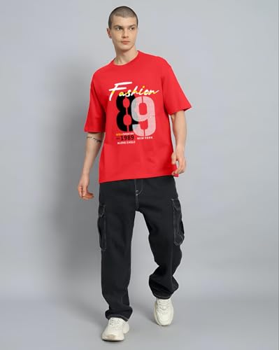 Image of Men's 100% Cotton Round Neck Printed Oversized T-Shirt