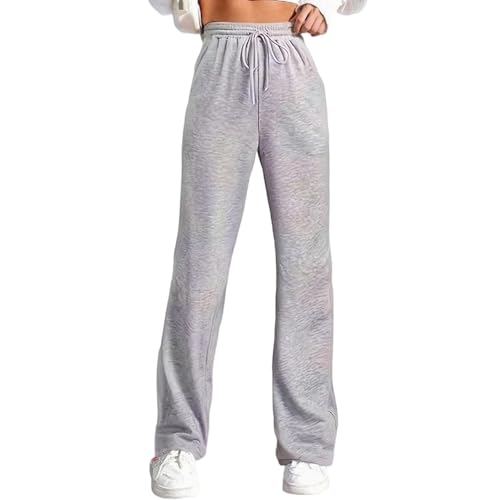 Pantalon Mujer Deporte Pantalones casuales femeninos de tiro con corte holgado y pierna recta para uso diario cómodo en temporadas otoño invierno primavera estilo moda elástica con cordón (GY2, M)