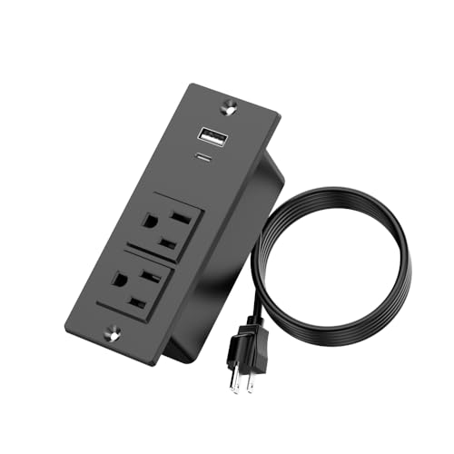 Small Recessed Power Strip Plug Extension Cord with Inset USB Electrical Outlet Extender Flush Mount Surge Protector Hidden Charging Station for Furniture Conference Table NightStand (Black) miniatura 1