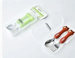 LUMINI Kids Travel Spoon & Fork Set Children Portable Tableware Toddler Utensils Kids Spoon & Fork Set with Travel Case (Pack of 1) - Random Design and Color