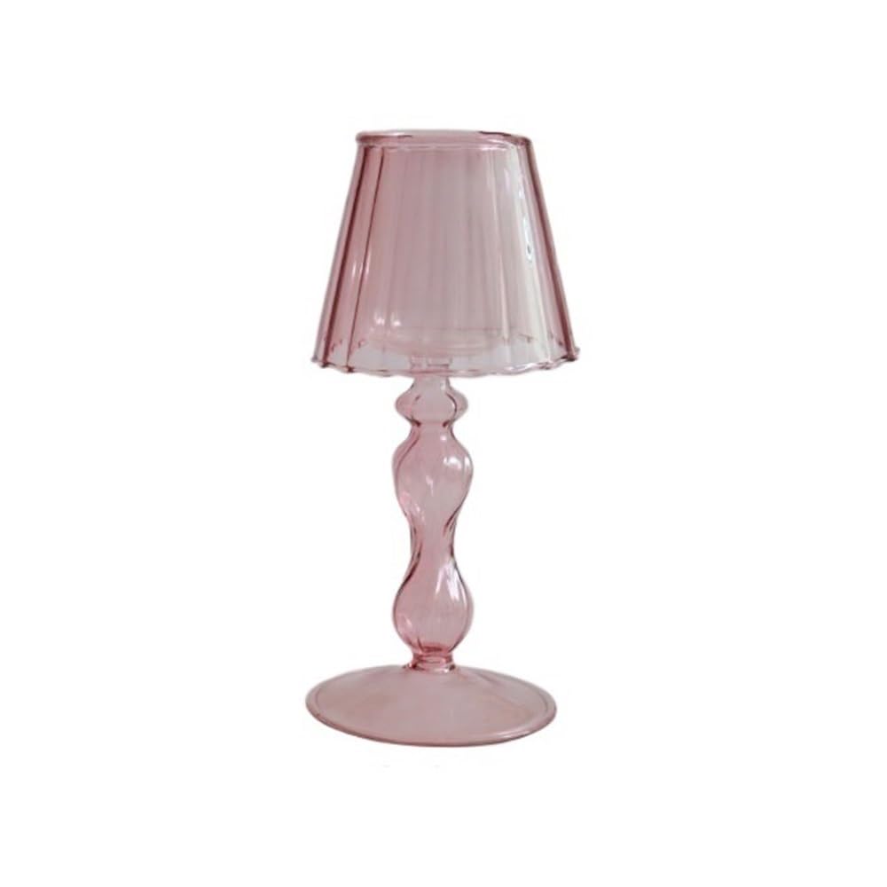 Vintage candle holder Retro Table Lamp Style Glass Candle Holder Home Decoration Personality Ornaments(Pink)