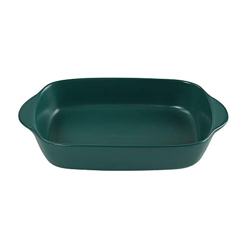 Dark Green Small Ceramic Rectangular Baking Dish with Handles