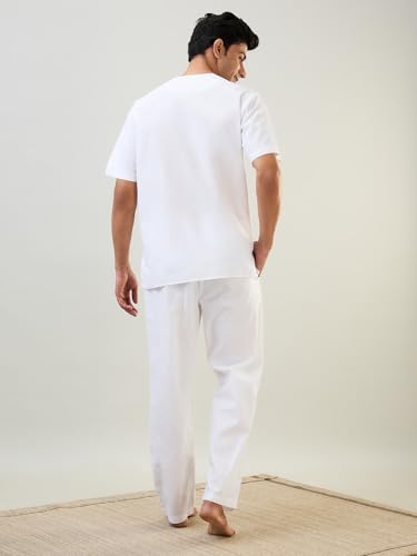 Image of SleepZ by Raymond Men Comfort Fit Solid Pattern Cotton Polyester Blend Round Neck Kurta Set