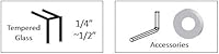 Vista 4 de Rockwell Tirador tubular de seguridad para puerta trasera con acabado cromado de 6 pulgadas, para puertas de ducha de vidrio pesado comerciales