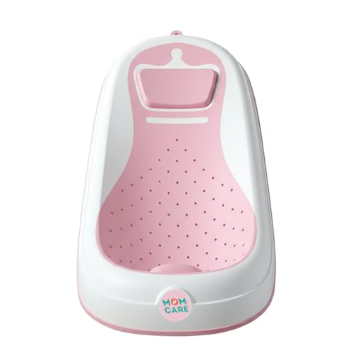 Image of MOM CARE Foldable Baby Bath Support Seat for Newborn (0-6 Months) | Anti-Slip Silicone Baby Bather | Ergonomic Infant Bath Seat for Sink, Tub & Floor | Portable Newborn Bath Support Chair | Pink