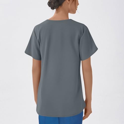 Image of FONMA Scrub Tops Women Plus Size Stretchy V-Neck Scrub Shirts with 4 Pockets Breathable Short Sleeve Nurse Uniforms