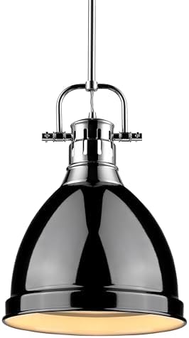 Golden Lighting 3604-S CH-BK Duncan Pendant, 14.25" x 8.88", Chrome with Black Shade